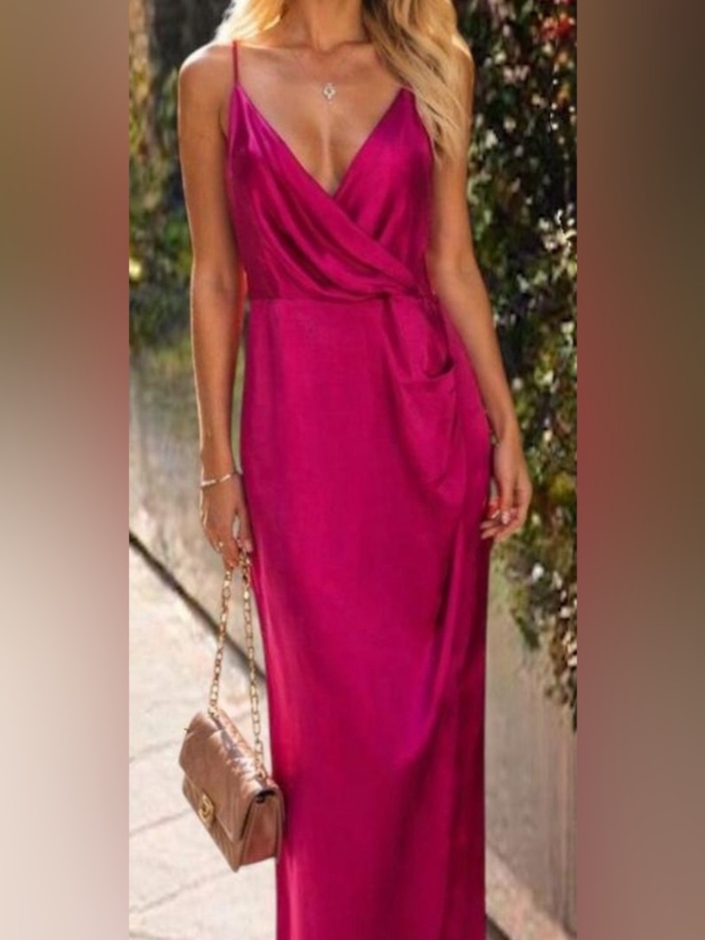 NEW new with tags Express Fuchsia Satin Wrap-Style with Slit Dress size XS